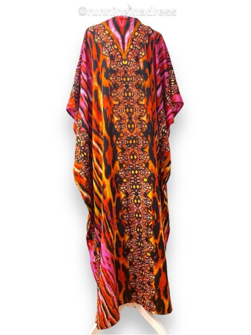 Jessica Taylor Kaftan Dress One Size NWT Animal Print Boho Maxi Beach Coverup - Picture 5 of 10
